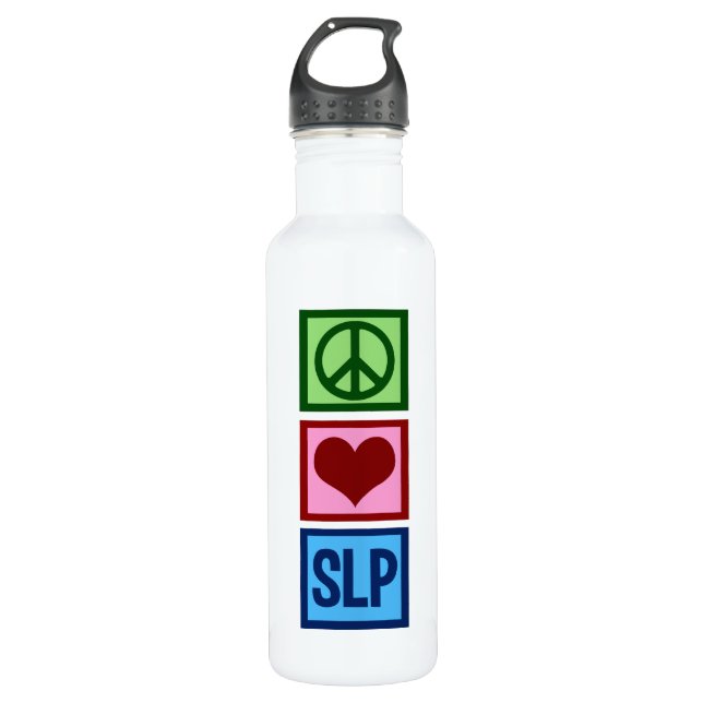 Speech Language Pathology Peace Love SLP Stainless Steel Water Bottle (Front)