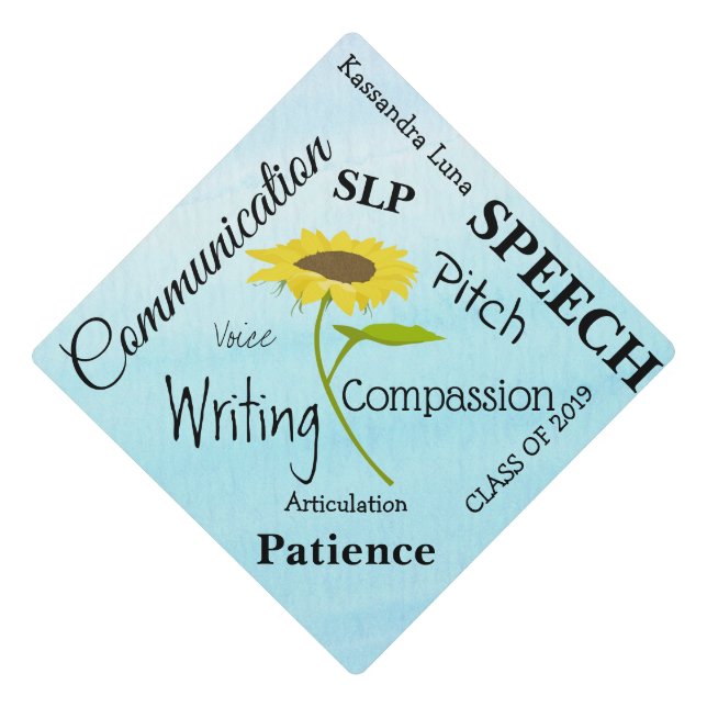 Speech Language Therapist Words With Sunflower Graduation Cap Topper (Front)