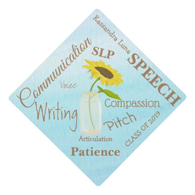Speech Language Therapist Words With Sunflower Graduation Cap Topper (Front)