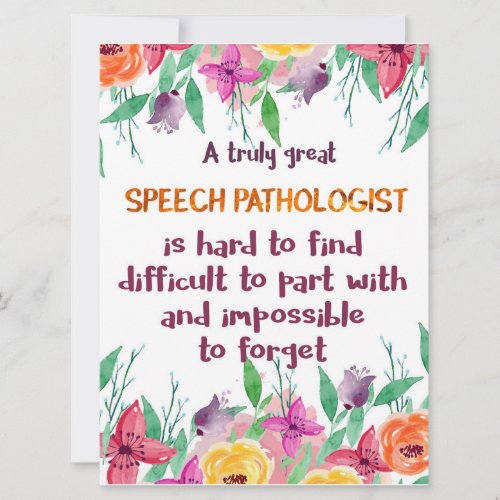 Speech Pathologist Gift School Language Therapist Card