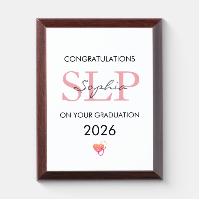 Speech Therapist Graduation Personalized Name Year Award Plaque (Vertical)