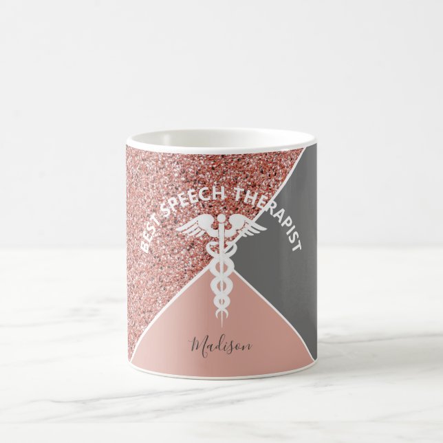 Speech Therapist Rose Gold Glitter Personalized Coffee Mug (Center)