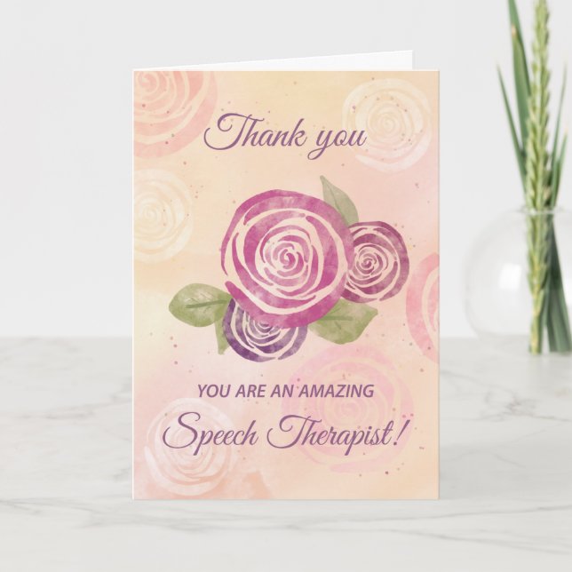 Speech Therapist Thank You Watercolor Roses Card (Front)