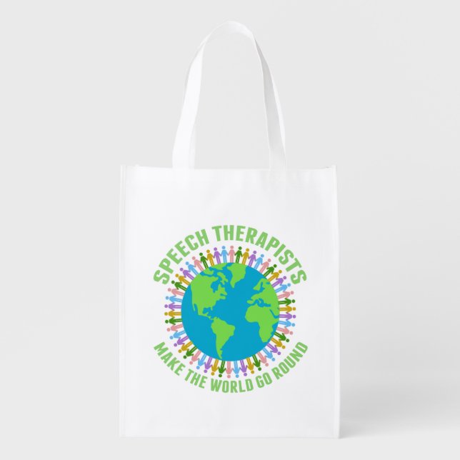 Speech Therapist World Cute SLP Grocery Bag (Front)