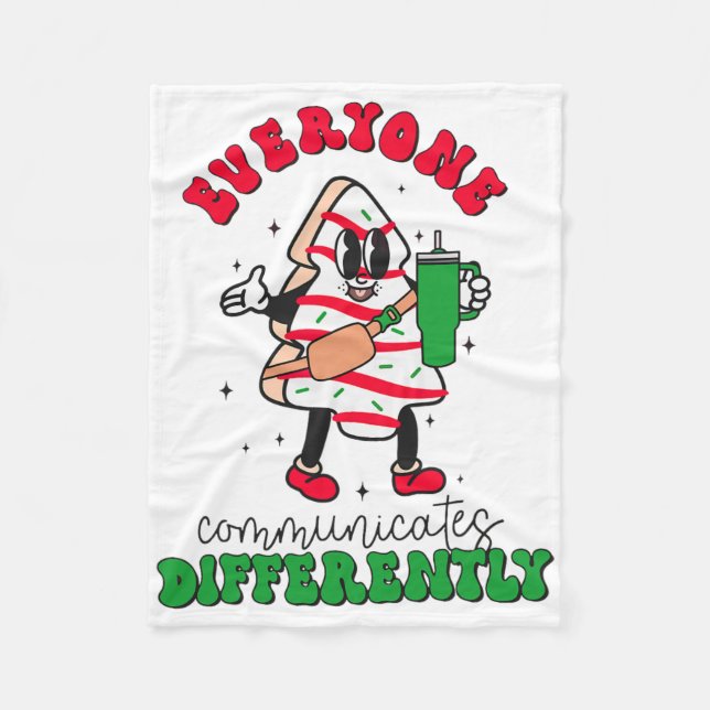 Speech Therapy Christmas Everyone Communicate Diff Fleece Blanket (Front)