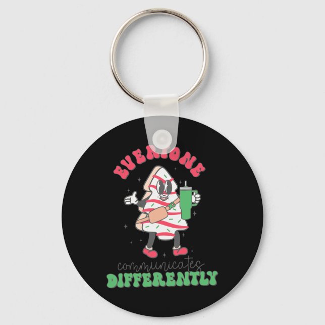 Speech Therapy Christmas Everyone Communicate Diff Keychain (Front)