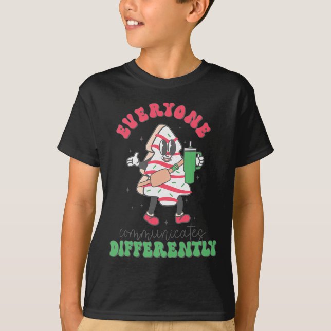 Speech Therapy Christmas Everyone Communicate Diff T-Shirt (Front)