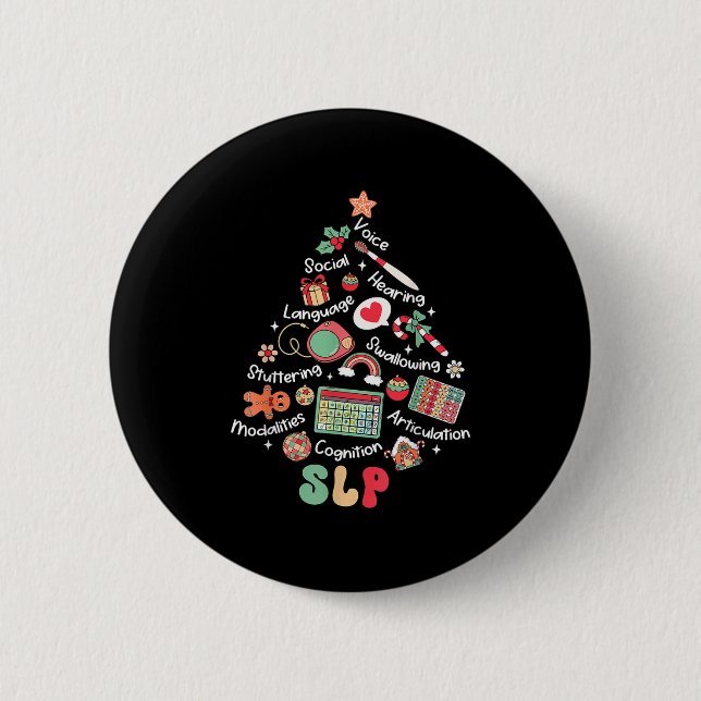 Speech Therapy Christmas Tree Merry Xmas Slp Thera Button (Front)
