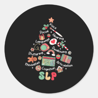 Speech Therapy Christmas Tree Merry Xmas Slp Thera Classic Round Sticker