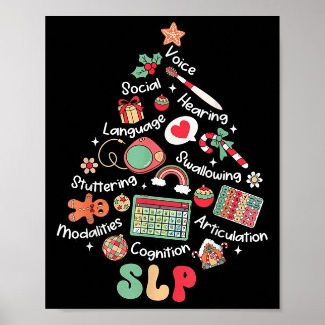 Speech Therapy Christmas Tree Merry Xmas Slp Thera Poster (Front)