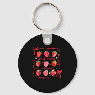 Speech Therapy Is My Jam Strawberry Bow Slp Speech Keychain