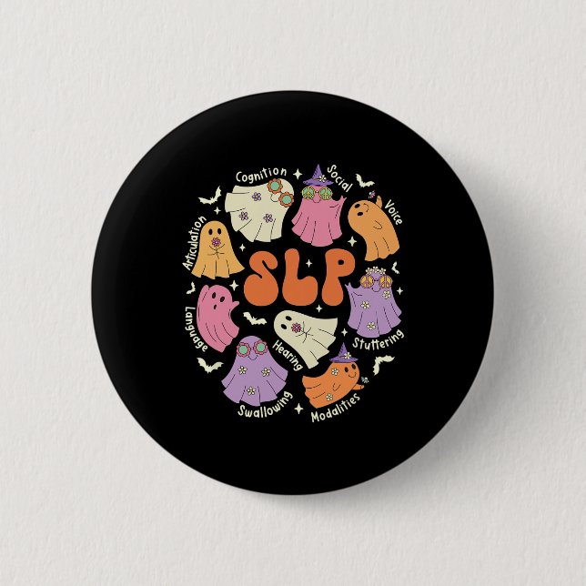 Speech Therapy Speech Language Pathologist Hallowe Button (Front)