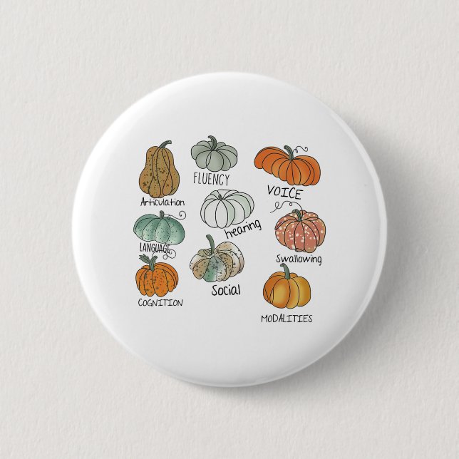 Speech Therapy Squad Pumpkin Fall Halloween Thanks Button (Front)