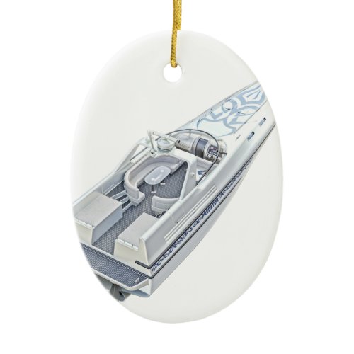 Speed Boat from Above Ceramic Ornament