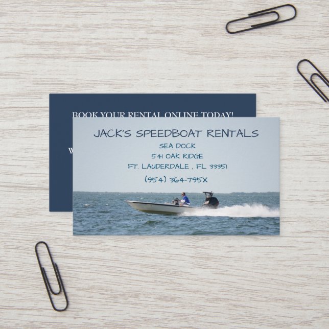 Speed boat on the open ocean rental boat business card (Front/Back In Situ)
