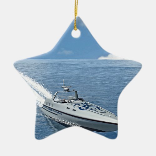 Speed Boat Racing Forward Ceramic Ornament