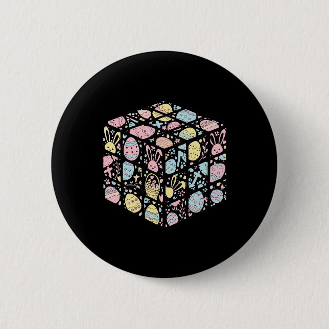 Speed Cube Bunny Easter Egg Easter Day Boys Mens K Button (Front)