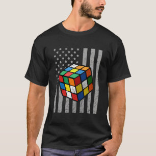 Speed Cubing Usa Flag Competitive Puzzle Funny Mat T-Shirt