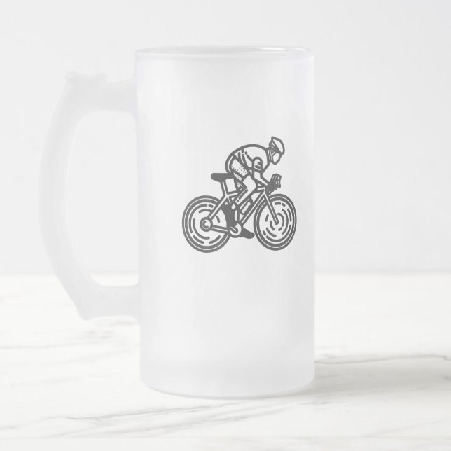 speed cyclist frosted glass beer mug (Left)