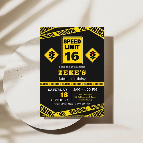 Speed Limit 16th Birthday Invitation
