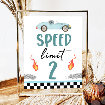 Speed Limit 2 Blue Race Car Two Fast Boy Birthday  Poster by Anietillustration at Zazzle