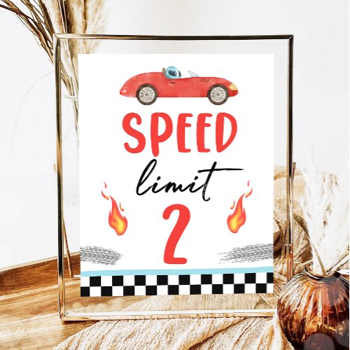 Speed Limit 2 Red Race Car Two Fast Boy Birthday  Poster