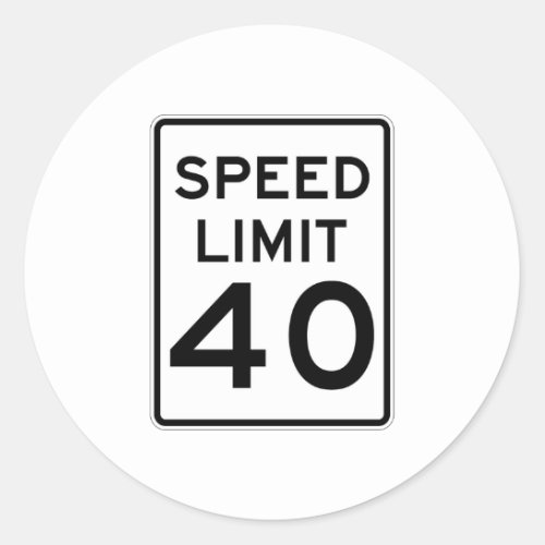 Speed Limit 40 MPH Sign Classic Round Sticker