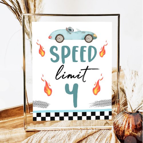 Speed Limit 4 Blue Race Car Two Fast Boy Birthday  Poster