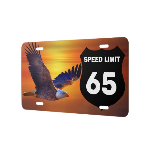 Speed Limit 65 Bald Eagle Flying Sunset License Plate