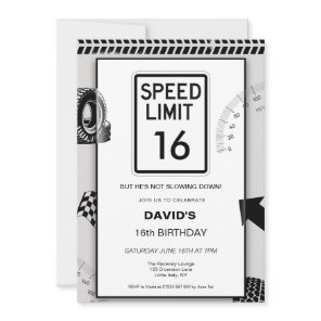 Speed Limit Boy's 16th Birthday  Invitation