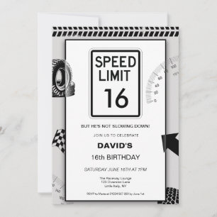 Speed Limit Boy's 16th Birthday Invitation