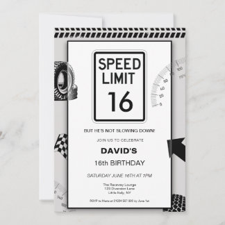Speed Limit Boy's 16th Birthday Invitation