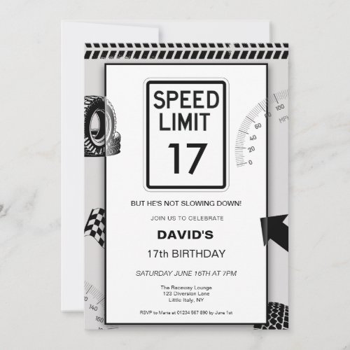 Speed Limit Boy's 17th Birthday Invitation