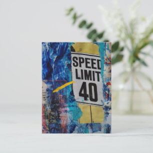 Speed Limit mixed media collage Postcard
