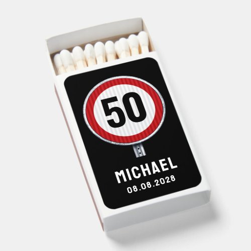 Speed limit road sign with custom age birthday matchboxes