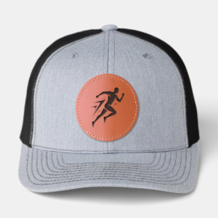 Speed Runner Silhouette Athletic Sports Design Leather Patch Hat