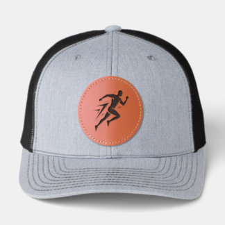 Speed Runner Silhouette Athletic Sports Design Leather Patch Hat