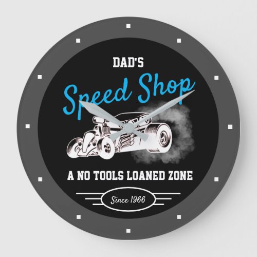 Speed Shop Dads Any Name Rat Rod Smoking Tires  Large Clock
