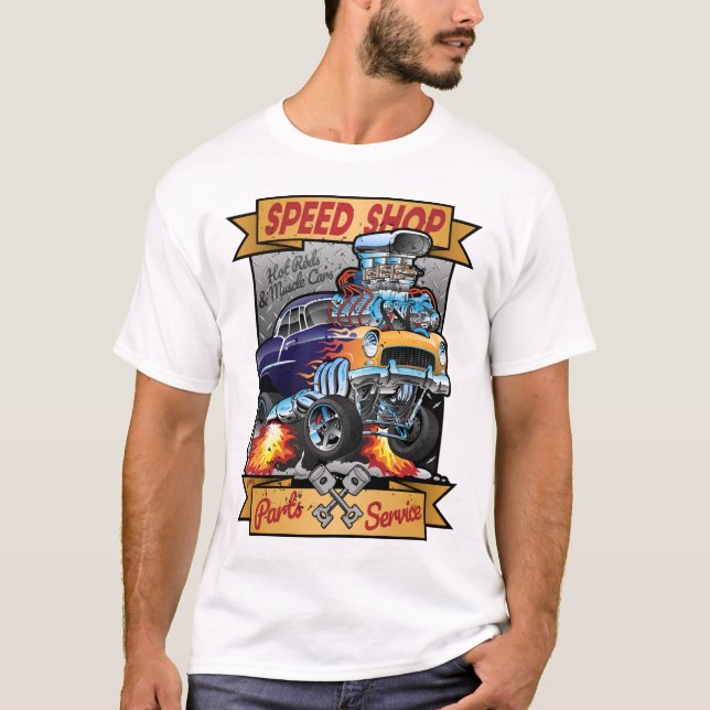 Speed Shop Hot Rod Muscle Car Parts and Service T-Shirt (Front)