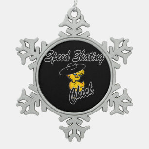 Speed Skating Chick #4 Snowflake Pewter Christmas Ornament