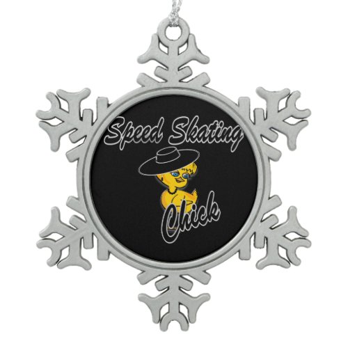 Speed Skating Chick #4 Snowflake Pewter Christmas Ornament