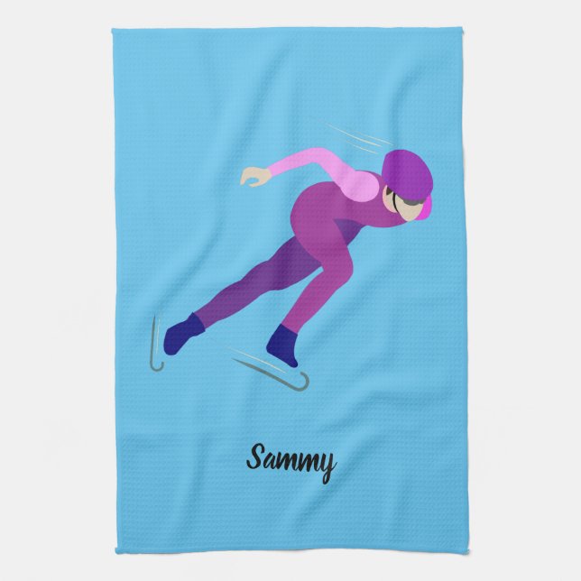 Speed Skating Kitchen Towel (Vertical)