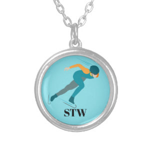 Speed Skating Silver Plated Necklace