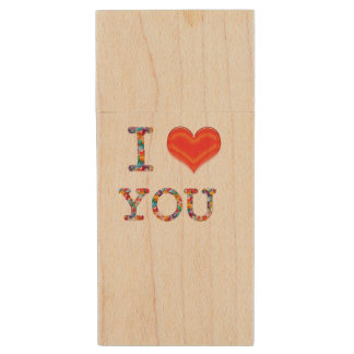 Speed USB 8GB to 64GB I LOVE YOU JEWEL PATTERN Wood USB Flash Drive