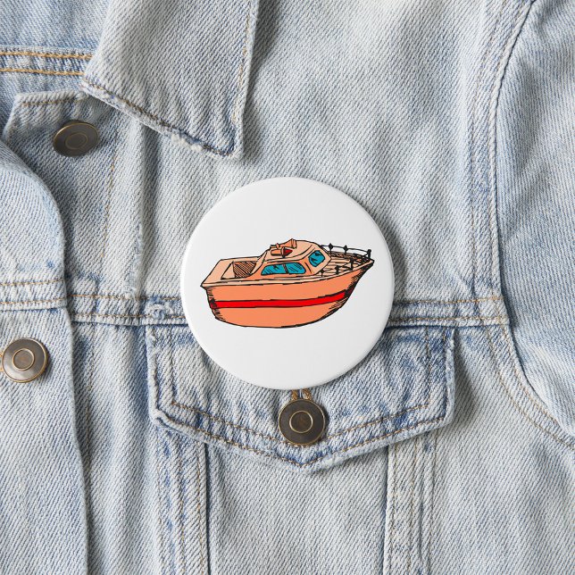 Speedboat Illustration Fun Nautical Boat Design Button (Creator Uploaded)
