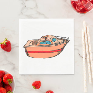 Speedboat Illustration Fun Nautical Boat Design Napkins