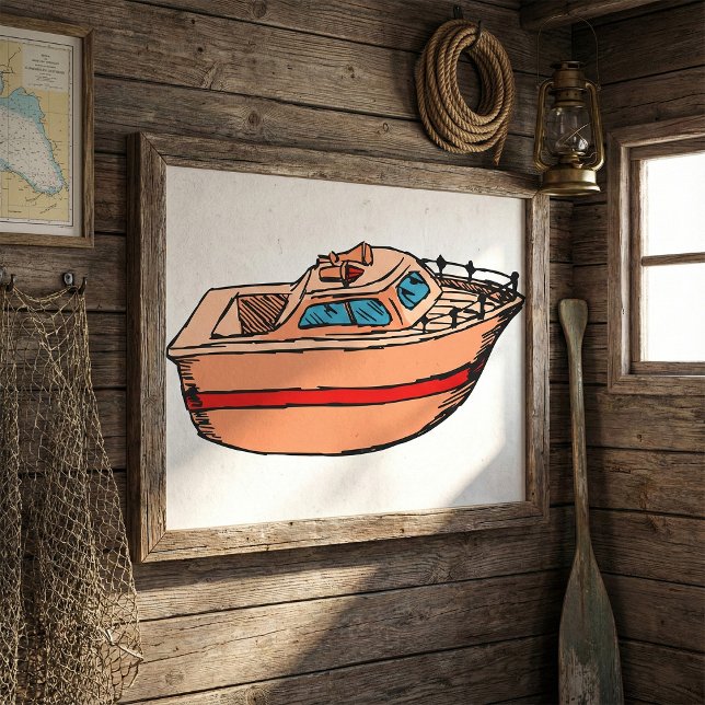 Speedboat Illustration Fun Nautical Boat Design Poster (Creator Uploaded)