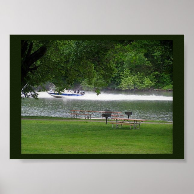 Speedboat on the River Poster (Front)
