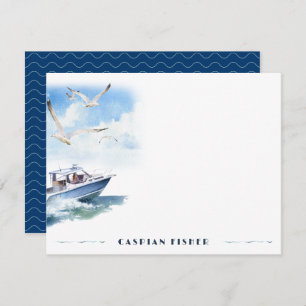 Speedboat Seagulls Watercolor Stationery Note Card