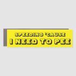 Speeding Because I Need To Pee Yellow Bumper Car Magnet at Zazzle